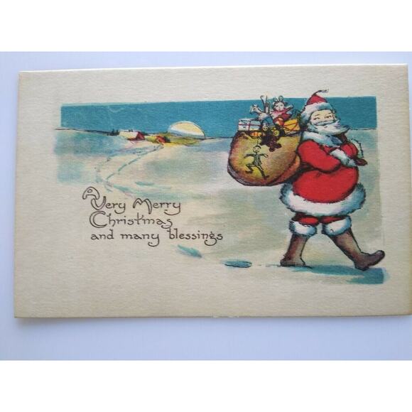Santa Claus Outside In Snow Christmas Postcard Metropolitan News Unused 1105 - Picture 4 of 4